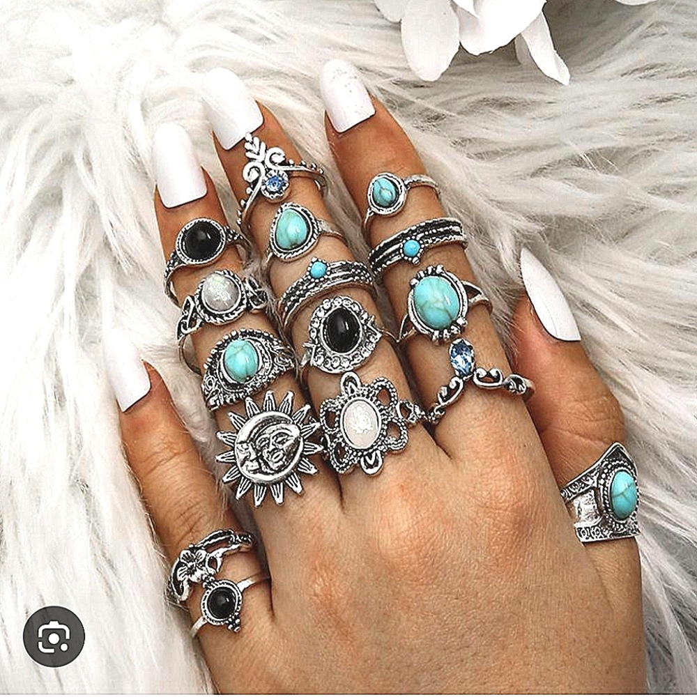 25 Retro Rings Silvery Knuckle Ring Silver Stacking Boho Style Ring Set